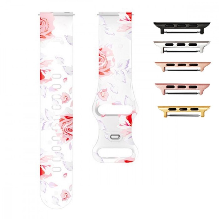 Curea silicon, compatibila Apple Watch 9|8|7|6|5|4|3|2|1 Series, 41mm|40mm|38mm, Quick Release, Fading Rose