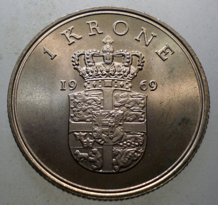7.882 DANEMARCA FREDERIK IX 1 KRONE 1969 AUNC