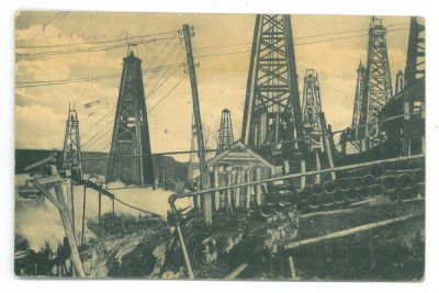 3173 - MORENI, Dambovita, oil wells, Romania - old postcard, CENSOR - used 1918 foto