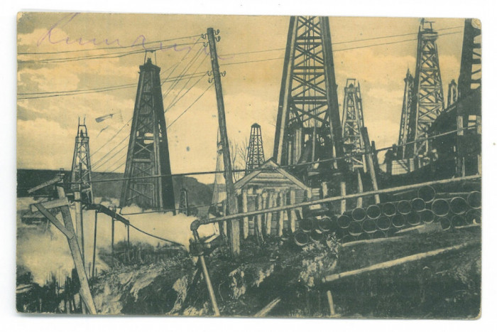 3173 - MORENI, Dambovita, oil wells, Romania - old postcard, CENSOR - used 1918
