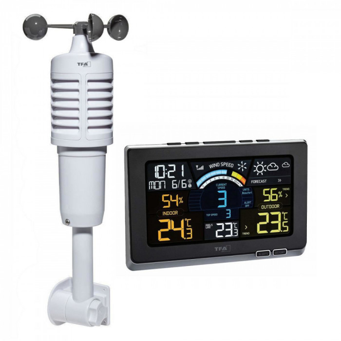 Statie meteo digitala Spring Breeze cu senzor extern wireless de temperatura, umiditate, viteza vant TFA 35.1140.01 Children SafetyCare