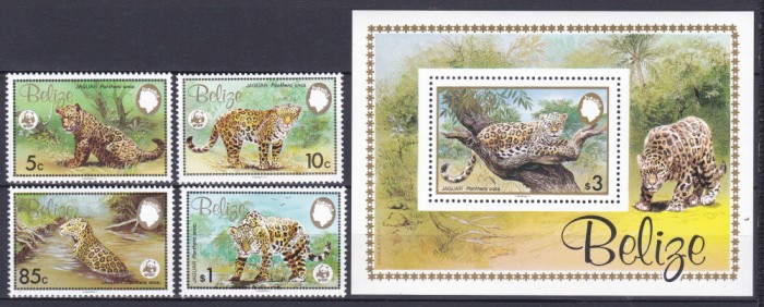DB1 Fauna WWF Jaguar 1983 Belize 4 v. + SS MNH