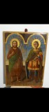 Icoană veche pe lemn, Sf&acirc;ntul Ioan Botezătorul și Sf&acirc;ntul Mare Mucenic Dimitrie Izvor&acirc;torul de mir