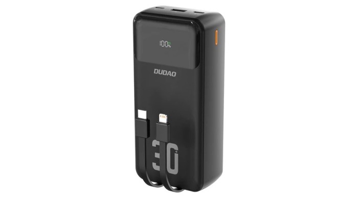 Dudao K15MAX 30000mAh PD 22.5W Powerbank cu cabluri integrate - Negru