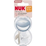 Suzeta Mommyfeel Nuk, Silicon, 0-9 Luni, Speciala Pentru Copii Alaptati, Forma Ortodontica, Set 2Buc/Cutie, Albastru/Bej