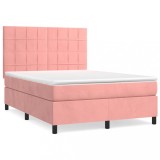 Cumpara ieftin Pat box spring cu saltea, roz, 140x200 cm, catifea