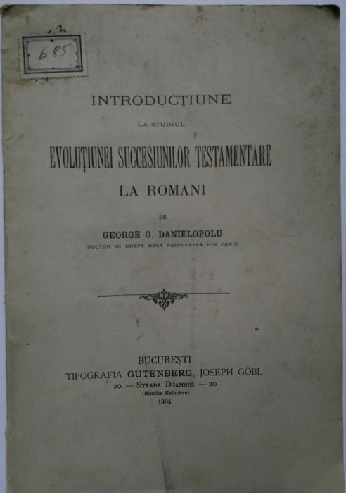 G. Danielopolu, Introducțiune la studiul evoluțiunei succesiunilor testamentare