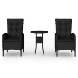 Cumpara ieftin Set bistro de gradina, 3 piese, negru, poliratan
