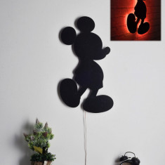 Decoratiune luminoasa LED, Mickey Mouse, MDF, 60 LED-uri, Rosu