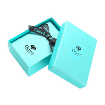 Cutie cadou pentru bijuterii model diamante - design turcoaz cu logo fundă neagră, dreptunghi foto
