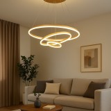 Pendul Led Cu 3 Cercuri Suspendate, Finisaj Gold, 140W, Telecomanda, Lumina Reglabila 3000K&ndash;6500K, &Oslash;600Xh1500Mm