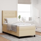VidaXL Pat cu saltea boxspring &amp; LED Crem 100x200 cm țesătură