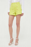 Morgan pantaloni scurti femei, culoarea verde, neted, high waist