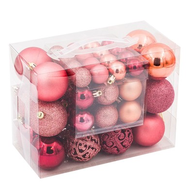 Set 50 de globuri pentru brad, dimensiuni asortate, Roz foto