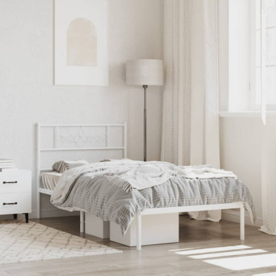 vidaXL Cadru de pat metalic cu tăblie, alb, 90x190 cm foto