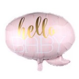 Balon din folie metalizata, flippy, figurina norisor, tema hello baby , 59x50 cm, ambalaj individual, pai inclus, umflare cu aer sau heliu, roz