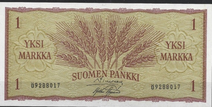 !!! FINLANDA - 1 MARKKA 1963 - P 98 a 12 - UNC / CEA DIN SCAN