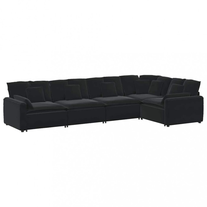 Canapea modulara cu perne, negru, catifea