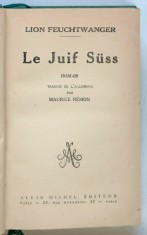 LE JUIF SUSS , roman par LION FEUCHTWANGER , 1929