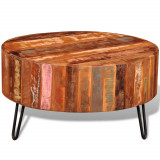 Masuta cafea Gossi lemn masiv reciclat, rotund 70x38cm, multicolor, stil antichizat, picioare fier