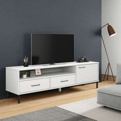 vidaXL Comodă TV cu picioare metalice &amp;bdquo;OSLO&amp;rdquo;, alb, lemn masiv pin foto