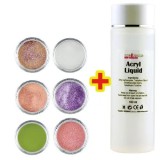 Pudră Glitter Color Set II. Inginails 6buc + Lichid Acrilic 100ml GRATIS