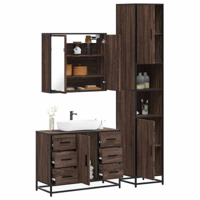 vidaXL Set mobilier de baie, 3 piese, stejar maro, lemn prelucrat 3301084 foto