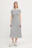 Tommy Jeans rochie culoarea alb, midi, evazată, DW0DW20383