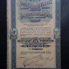 Actiune rara din 1920 Banca creditului comercial din Pitesti , titlu , actiuni