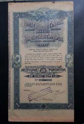 Actiune rara din 1920 Banca creditului comercial din Pitesti , titlu , actiuni foto