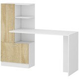 HOMCOM Birou pentru calculator cu bibliotecă, birou informatic, dulap și rafturi deschise, 150x55x122 cm, alb și natural | Aosom Romania