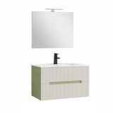 Cumpara ieftin Trent Mobilier de baie 80 cm lavoar ceramic (2 sertare) cu oglindă 60x80 cm verde deschis-alb