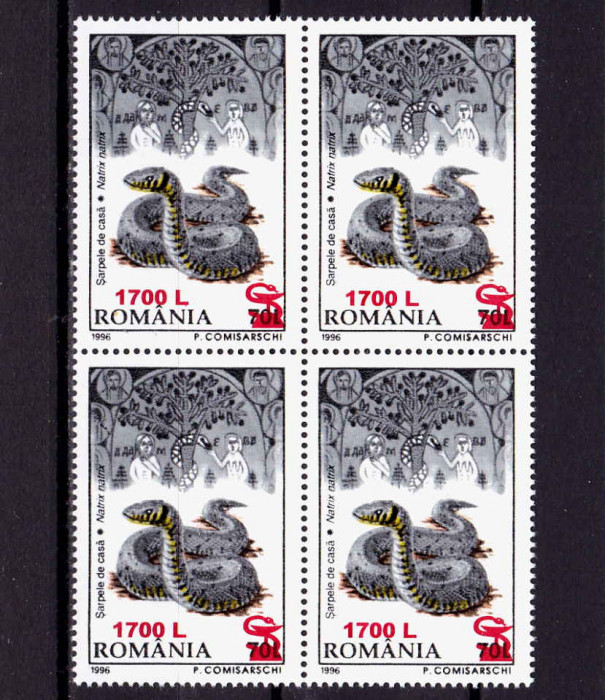 RO 2000 , LP 1506 ,&quot;Fauna 1996 -supra. &quot;sarpe/cupa&quot;&quot; ,bloc 4 ,MNH