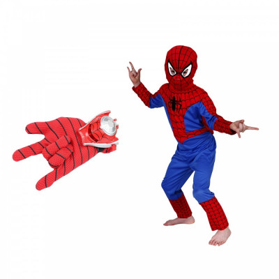 Set costum Spiderman si manusa cu lansator, 5-7 ani foto
