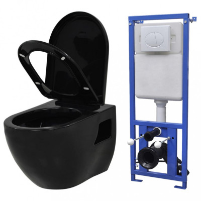 Vas de toaleta suspendat cu rezervor &amp;icirc;ncastrat, negru, ceramica GartenMobel Dekor foto