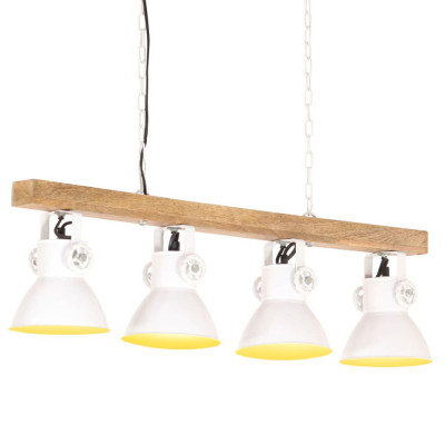 vidaXL Lampă suspendată industrială, alb, lemn de mango, E27 foto