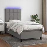 Gossi pat cu arcuri, saltea si led, gri inchis, 100x200 cm, textil