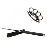 Cumpara ieftin Set Autoaparare: Baston Telescopic 65cm Argintiu + Pumnal Craniu Metalic, Husa Curea, Rozeta Box