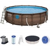 Piscina Bestway&reg; 56725 Power Steel &trade; Vista, 488x122 cm,pompa filtrare, scara, prelata, dozator