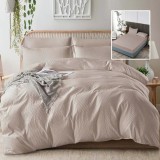 LENJERIE DE PAT CREPONATĂ UNI 6 PIESE CU HUSĂ (CAPPUCINO)