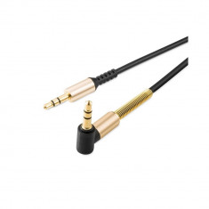 Cablu Audio Auxiliar Hoco UPA02, Jack 3.5 mm (Tata) la Jack 3.5 mm (Tata), Conector 90?, 1 Metru, Negru/Auriu foto