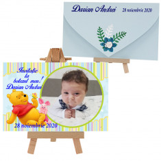 Invitatii duble botez Winnie the Pooh Handmade by Diana Puiu IDBW 6 foto