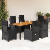 VidaXL Set mobilier de grădină cu perne, 7 piese, negru, poliratan