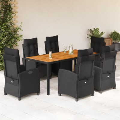 vidaXL Set mobilier de grădină cu perne, 7 piese, negru, poliratan 3212668 foto