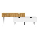 Comodă TV cu lungime reglabilă, design modular 2-piese, 130-220L x 30P x 63,4&Icirc; cm, Culoare naturală