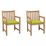 vidaXL Scaune de grădină cu perne verde aprins, 2 buc., lemn masiv tec 3062741