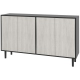 HOMCOM Bufet Modern cu 2 Dulapuri și Raft Reglabil, Mobilier Bucătărie cu 4 Uși și Picioare din Pin, 121x37x75 cm, Negru | Aosom Romania