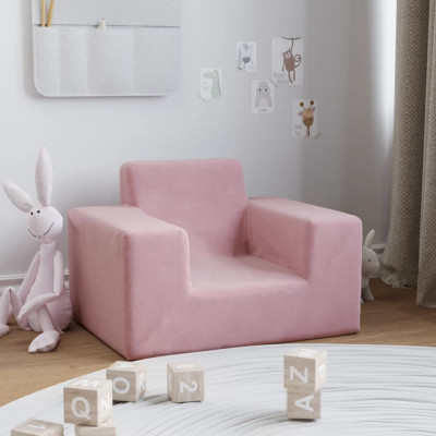 vidaXL Canapea pentru copii, roz, pluș moale foto