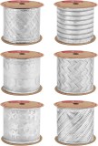 Set de 6 role de panglica pentru cadouri de Craciun Jodsen, textil, argintiu, 6 m x 63 mm