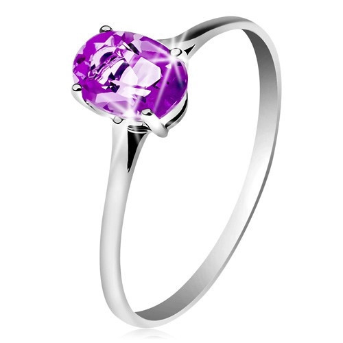Inel din aur alb de 14K, cu ametist violet, brațe &icirc;nguste - Marime inel: 51